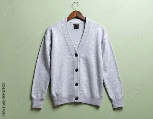 Gray Cardigan Sweater on Hanger