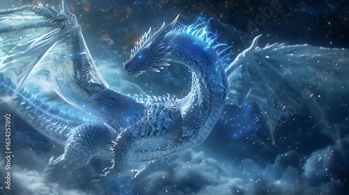 A laboratory scene showing a massive dragon restrained in a high-tech containment chamber, scientists using advanced bioengineering equipment to modify its DNA strands displayed on holographic screen