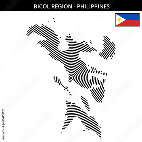 Geographical map of Bicol Region in the Philippines with flag