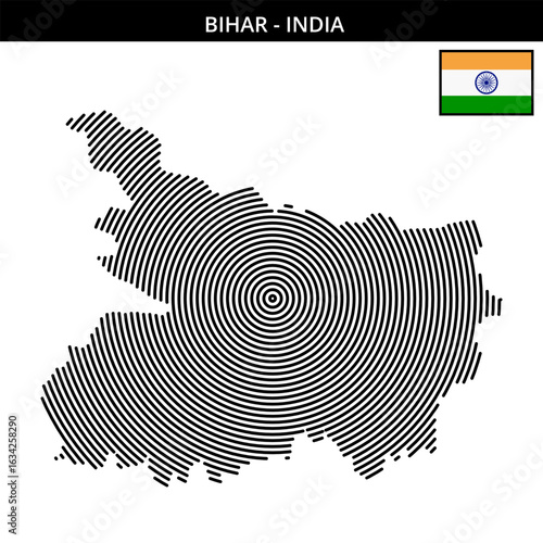 Geographical city map of Bihar India with concentric designs