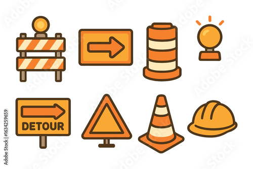 Child's Construction Icons. Flat vector mini-illustrations Construction barriers and signage in colors