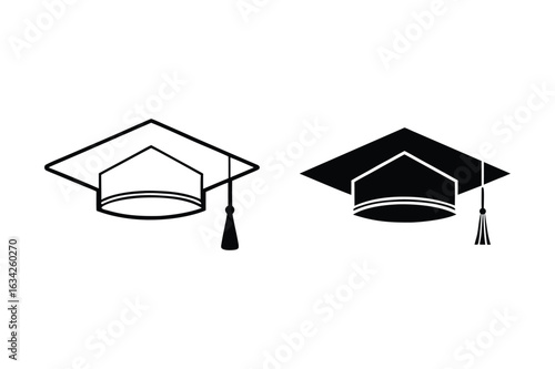 Graduation cap vector icon. graduation cap icon set illustration. university or college graduation hat icon, student graduation cap diploma, vector illustration