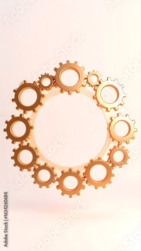 Wallpaper Mural Golden gears arranged in a circular pattern on a light background, symbolizing connection, teamwork, and mechanical processes. Abstract 3D render. Torontodigital.ca
