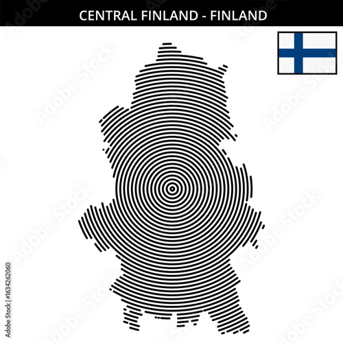 Central Finland map design featuring concentric line strokes