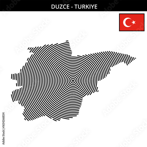 Unique geographical map of Duzce with Turkey flag design