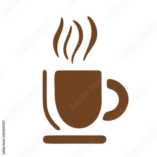 Illustration of a brown coffee mug with steam rising