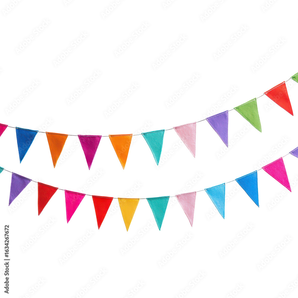 Fototapeta premium Colorful fabric bunting adds festive atmosphere for celebrations in various locations throughout the year