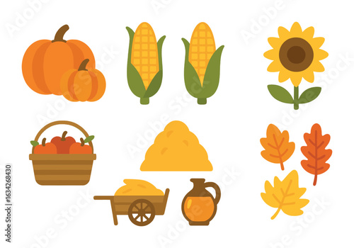 Harvest Festival Icons. Flat vector mini-illustrations harvest festival in colors children's illustrations: