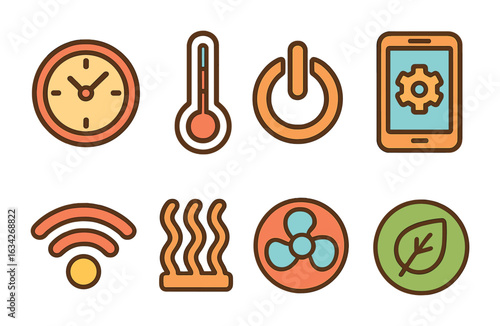 Programmable Thermostat Icons. Flat vector mini-illustrations programmable thermostats in colors children's