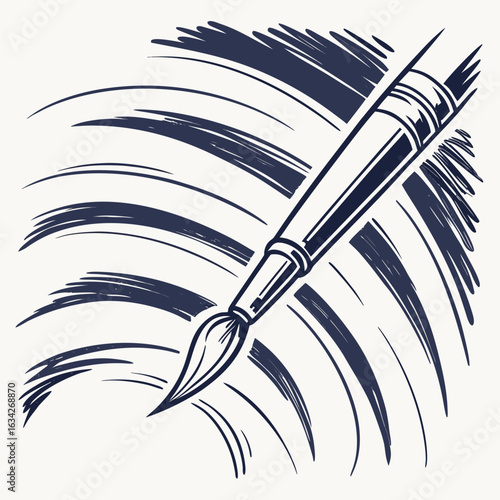 Dark blue brush strokes with paint brush artistic
