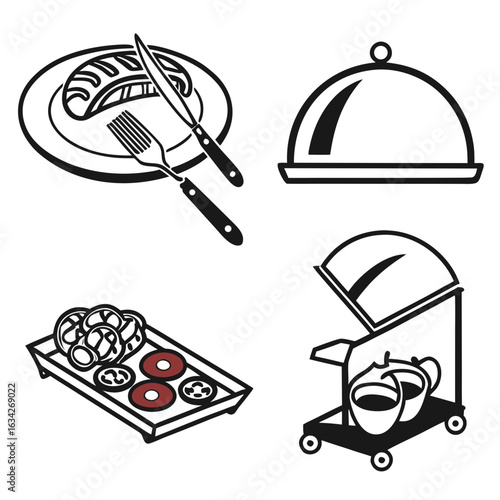 Food service icons breakfast buffet catering vector