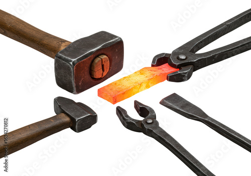Isolated Blacksmith Tools with Red-Hot Metal