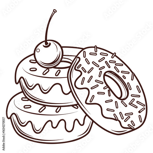 Stacked donuts with cherry topping sprinkles sweet