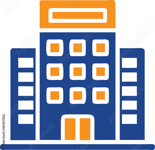 Blue and Orange Office Building Icon for Architecture and Business