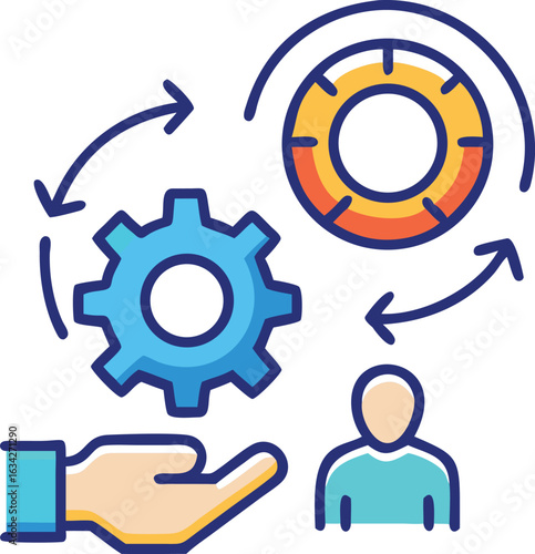 Business Process Management Icon with Gear and Person