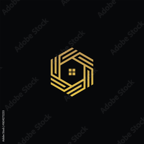 Luxurious residence emblem, crafted with opulent golden geometric precision