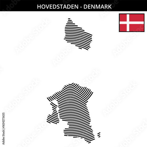Hovedstaden Denmark with geographical city maps and flags