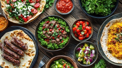 Traditional Middle Eastern Cuisine with Varied Fresh Ingredients
