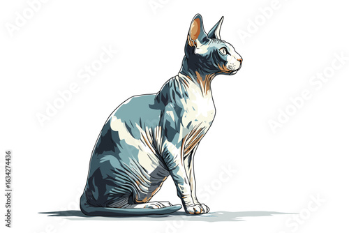 Sphynx cat sitting in sunlight isolated on white background