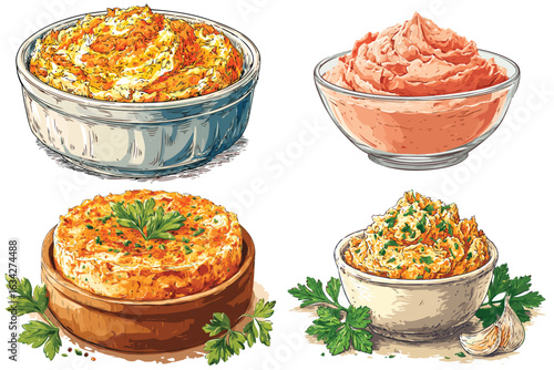 Set of smoked Salmon Dips isolated