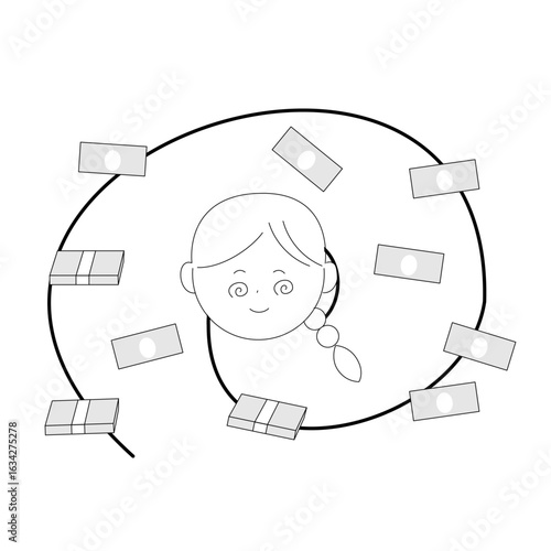 お金のことで頭がいっぱいの女性のイラスト