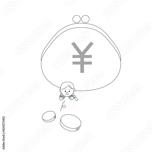 財布に押しつぶされる女性のイラスト