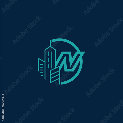 Modern city skyline with W letter logo, sophisticated and minimal design concept