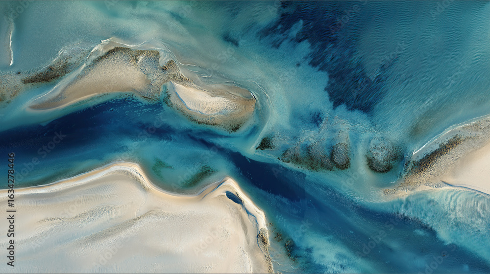 Fototapeta premium Abstract aerial patterns of ocean currents and sandbanks