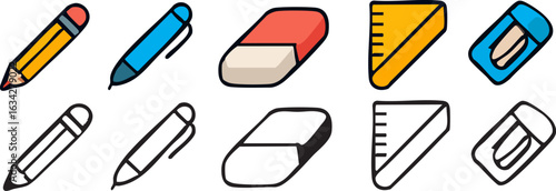 School Supplies Cartoon Vector Illustration.