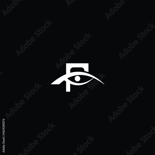 Monochrome Eye Logo Graphic, Stylized 'F' Lettering and Vision Symbol