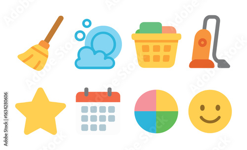 Colorful Chore Chart. Flat vector mini-illustrations Chore chart calendar in colors children's illustrations: