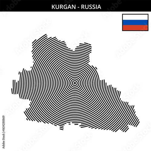 Kurgan geographical map with its flag representation