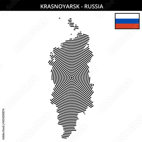 Krasnoyarsk Russia map with concentric circle design
