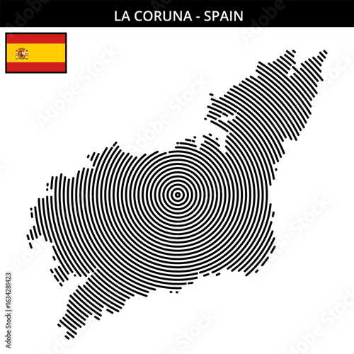 Geographical map of La Coruna Spain with circular design