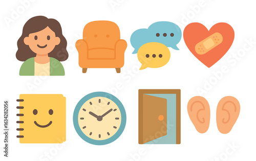 Mental Health Illustrations. Flat vector mini-illustrations Counselors helping individuals with mental health