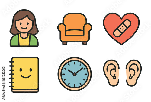 Mental Health Illustrations. Flat vector mini-illustrations Counselors helping individuals with mental health