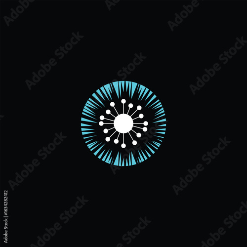 Stylized celestial body illustration, geometric pattern on a black background
