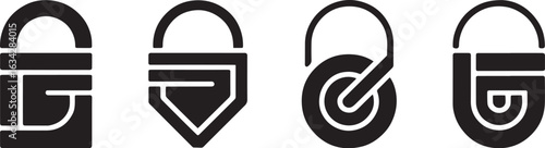 Vector art of set of four modern security lock icons isolated on white background
