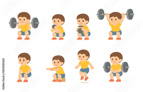 Colorful Squat Illustrations. Flat vector mini-illustrations Squat variations in colors children's