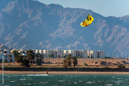 Kitesurfing at the beach in dahab Egypt 