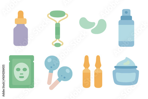 Mini Beauty Fridge. Flat vector mini-illustrations beauty fridge contents in colors children's illustrations: