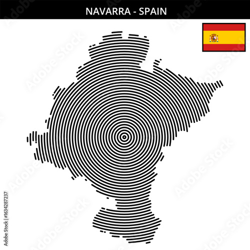 Detailed geographical map of Navarra Spain with flag representation