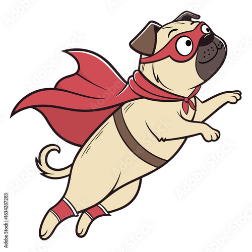 A Cute Pug Dog Dressed Up as a Superhero Cartoon Character