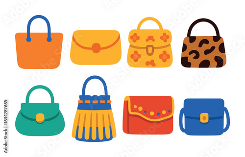 Statement Handbags Icons. Flat vector mini-illustrations Statement handbags in colors children's illustrations