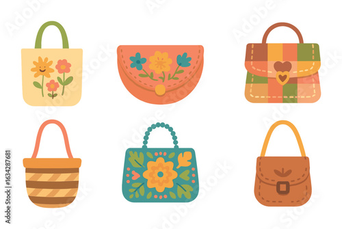 Colorful Artistic Handbags. Flat vector mini-illustrations Artistic handbags in colors children's