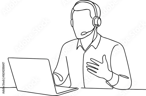 Person in Headset on Conference Call Remote Work Communication Icon