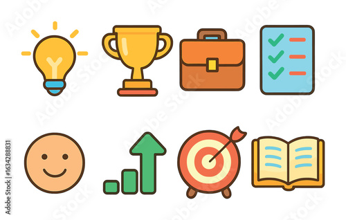 Entrepreneurial Icons. Flat vector mini-illustrations Mindset for entrepreneurs in colors children's