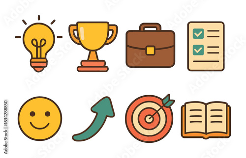 Entrepreneurial Icons. Flat vector mini-illustrations Mindset for entrepreneurs in colors children's