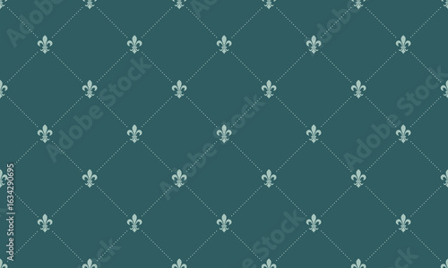 Elegant teal blue background with repeating fleurdelis pattern.  Perfect for luxurious designs, websites, invitations, or textile prints.