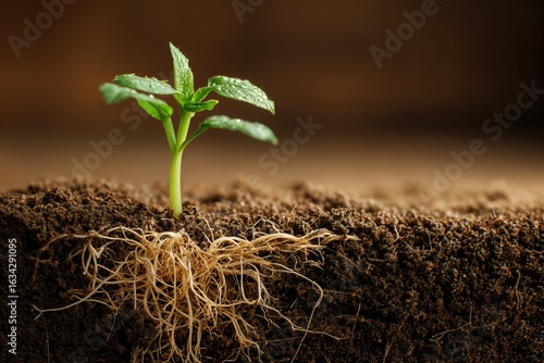 Una plántula emerge de la tierra, simbolizando el crecimiento y la esperanza.